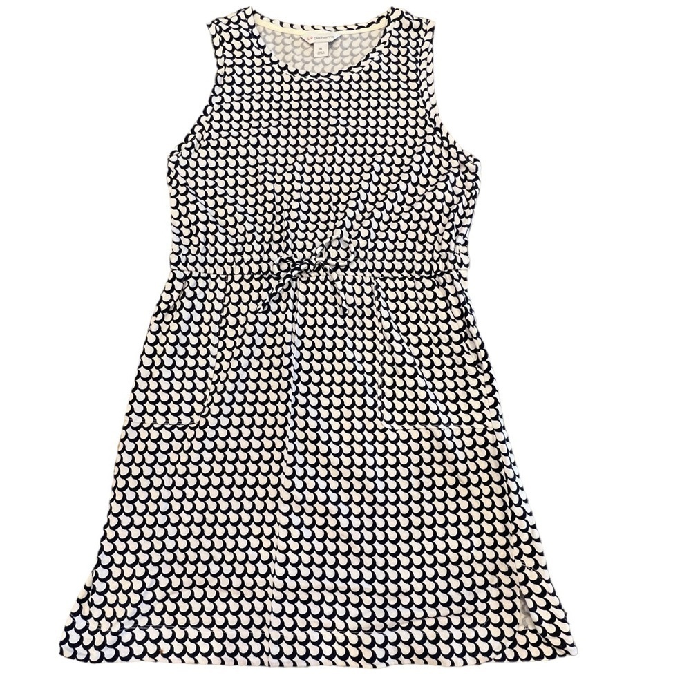 Liz Claiborne Sleeveless Navy & White Drawstring Belt Dress, Size Petite L